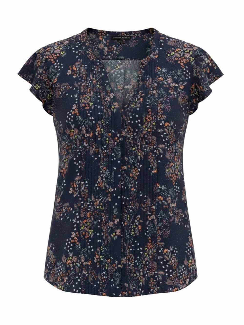 Simply Styled Navy Floral Ruffle Blouse Flutter Sleeve Size L